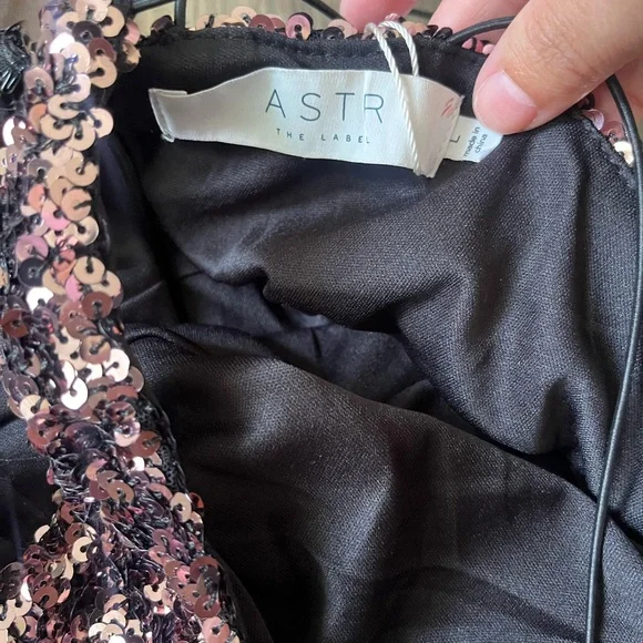 NWT ASTR The Label Sequin Mini Dress Asymmetrical‎ Party Cocktail Stretch Large - Picture 5 of 8
